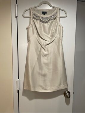 Banana Republic Ivory Beaded Neckline Sheath Dress